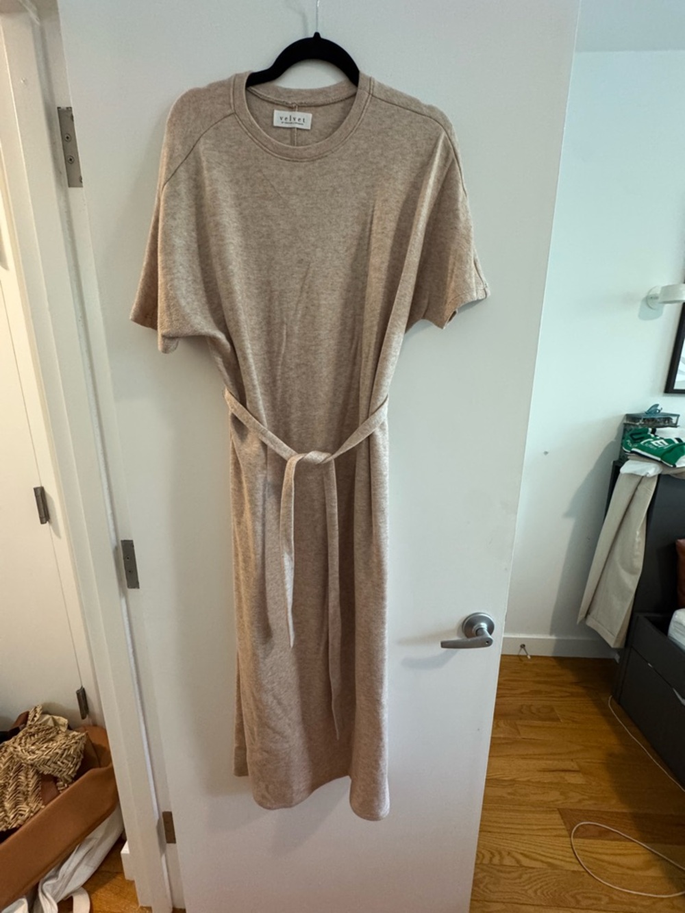Velvet by Graham & Spencer Beige Knit Belted Midi Dress